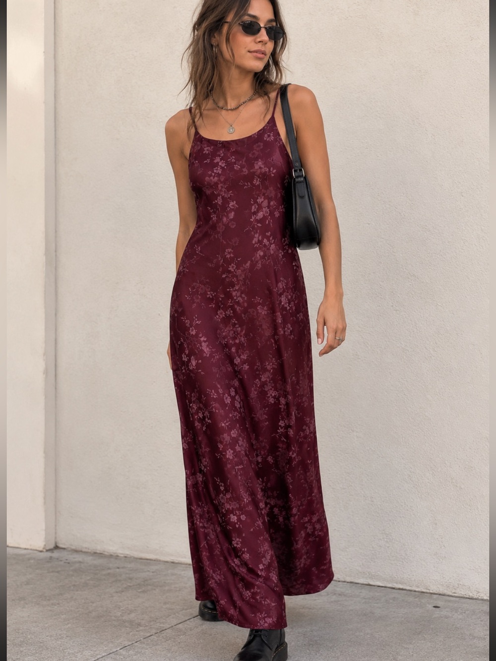 Vintage 90’s Y2K Women’s Burgundy Floral Slip Maxi Dress